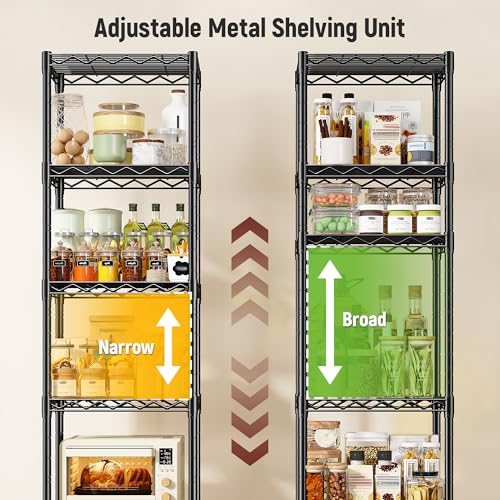 Image of DurayLoly 6 Wire Shelving Metal Shelves Storage Rack:Adjustable Storage Shelves Standing Shelf Units and Narrow Shelf for Laundry Bathroom Kitchen Pantry Closet Office 15.8 inch w*11.8 inch D*63 inch H