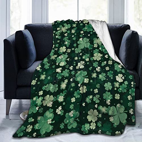 Perinsto St. Patrick's Day Clover Überwurfdecke, ultraweich, warm, für alle Jahreszeiten, dekorative Fleece-Decken für Bett, Stuhl, Auto, Sofa, Couch, Schlafzimmer, 127 x 101 cm Cover