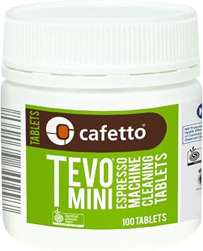 Cafetto Tevo Tablets Mini 1.5g 100 Tablets for manual and semi automatic espresso machines. Compatible with Breville, Sage, Gaggia, Rancilio, Rocket, ECM, Profitec, Lelit.