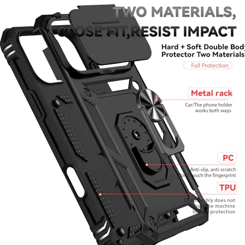 Coque iPhone 17 Pro Max antichoc noire avec support béquille et protège objectif