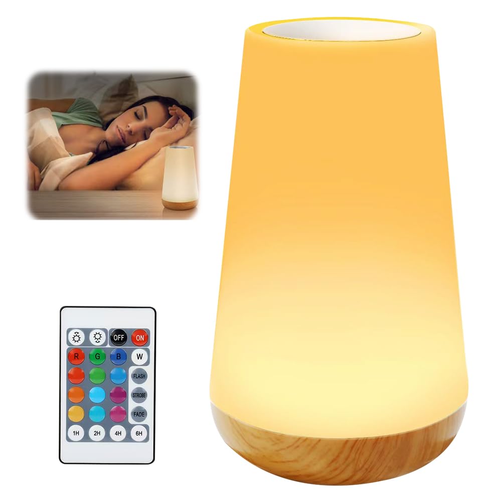 MIFKLMV Night Light LED Touch Bedside Lamp Remote Control Dimmable Light with RGB Color Changing & Timer, USB Rechargeable, Portable Lamp for Children, Bedroom, Living Room, Camping