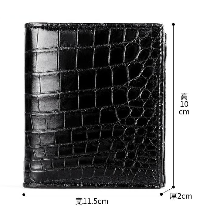 Luxury Genuine Crocodile Leather Alligator Belly Skin Bifold Wallet Men's Short Wallet Purses Card Holder (Crocodile Belly Black)2
