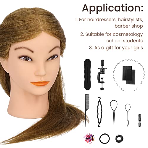 mannequin head with 100 real hair for cosmetology cenoz 1834 light brown hairdresser training head with clamp holder and tool doll head mannequin head for hair styling practice