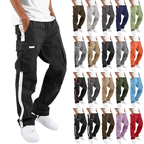Mens Cargo Sweatpants Casual Straight Pants Open Bottom Drawstring Bundle Pocket Color Matching Trousers3