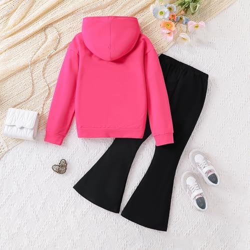 Image of 6-13 Years Girls Clothing Heart Print Hoodie Top + Heart Print Flare Leg Pants 2PC Clothing Set