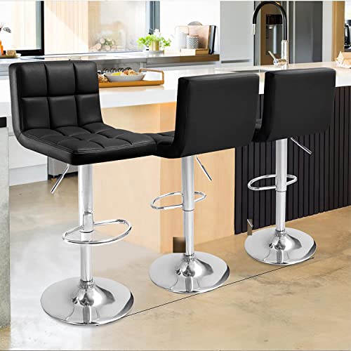 Kaimeng Bar Stools Modern Square Counter Height Barstool 22" To 33" Pu Leather Swivel Adjustable Stool With Back Set Of 2 For Kitchen Dining (Black) #TOP5