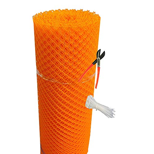 Image of SAI PRASEEDA UV Stabilized Garden Fencing Net Tree Guard Net Anti Bird Net PVC Virgin HDPE 3.3 Feet Height X 50 Feet Length Orange Color 800 GSM with 1 Cutter and 100 PVC Tags SP30