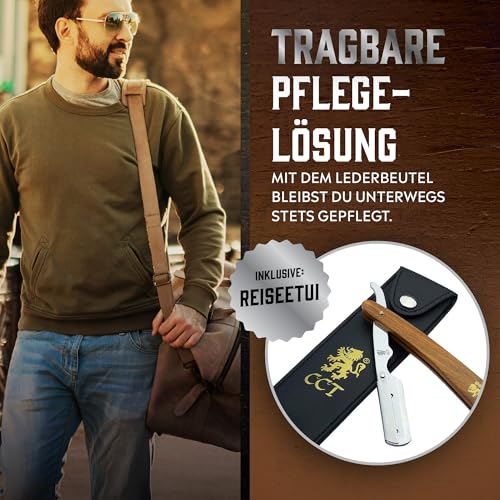 Foto von The Cambridge Cutthroat® Cut Throat Rasiermesser Rasierer-Set - Missanda Hartholz & Edelstahl Professioneller Friseur-Rasierer mit einer Klinge - Razor mit gerader Kante - Schnurrbart & Bartformer