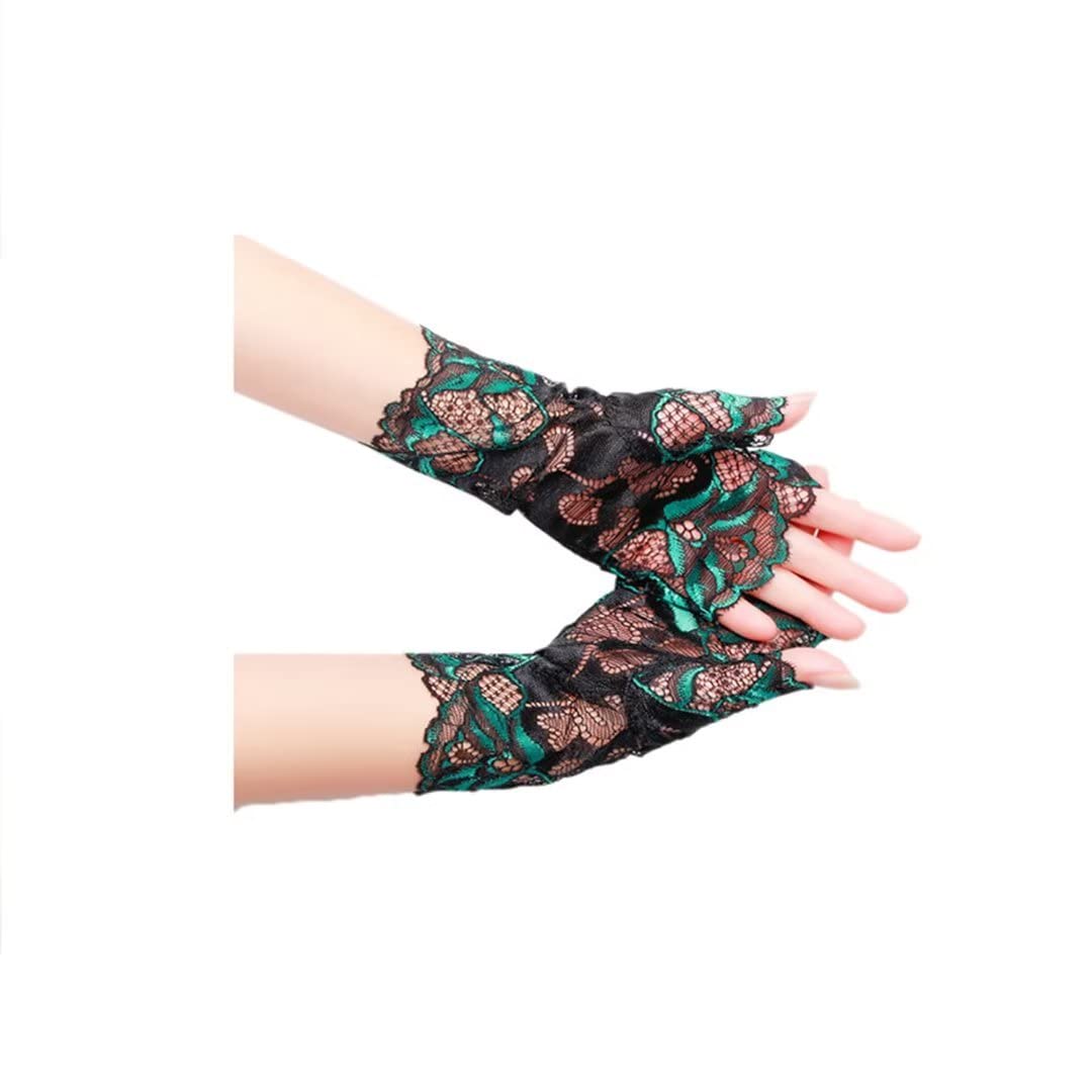 Women's Lace Gloves Fingerless Floral Gloves Wedding Party Costume Accessories, Green, One Size — image 1