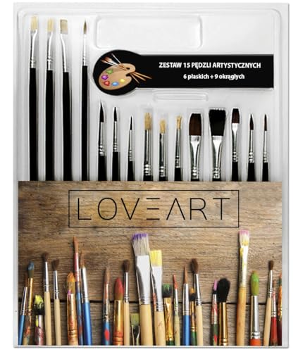 LOVEART Set - 15 pinceles de artista (redondos y planos)