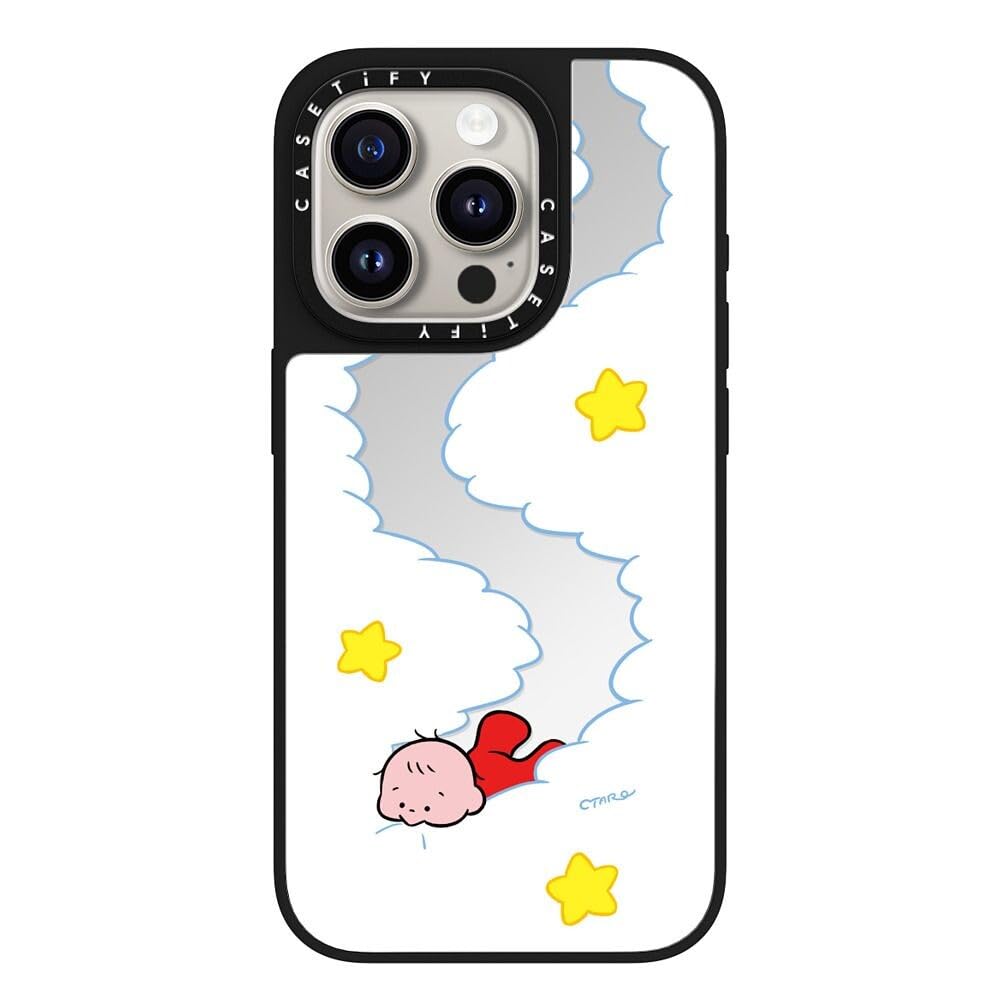 CASETiFY Magsafe 対応ミラー iPhone 15 Pro ケース [反射性 / 1.5mからの落下試験をクリア / Magsafe に対応] - Eat Your Clouds - シルバー (ブラックバンパー)
