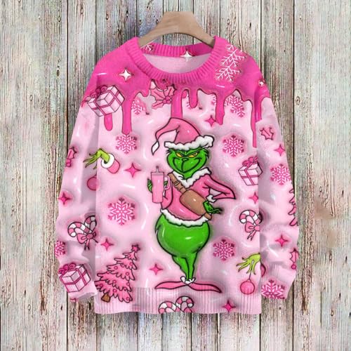 Ugly Christmas Sweater Women Funny Pattern Cute Xmas Holiday Knit Sweaters Oversized Crewneck Pullover Tops2
