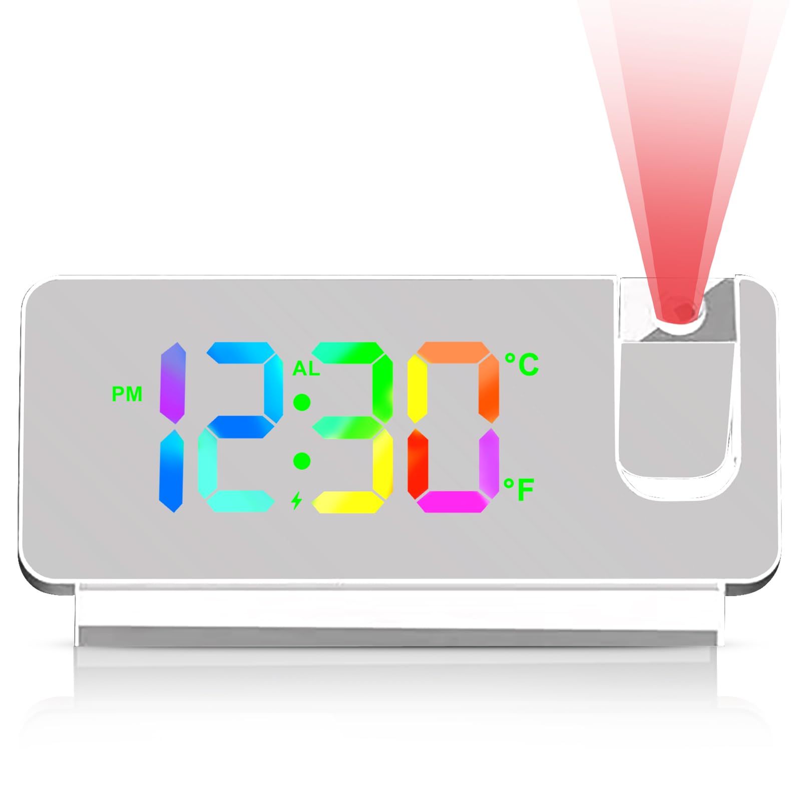 Sveglia Digitale con Proiezione, Sveglia con Proiettore Soffitto a 180°, Orologio Digitale con Temperatura, Data, 12/24 ore, Funzionamento USB, per la Camera da Letto