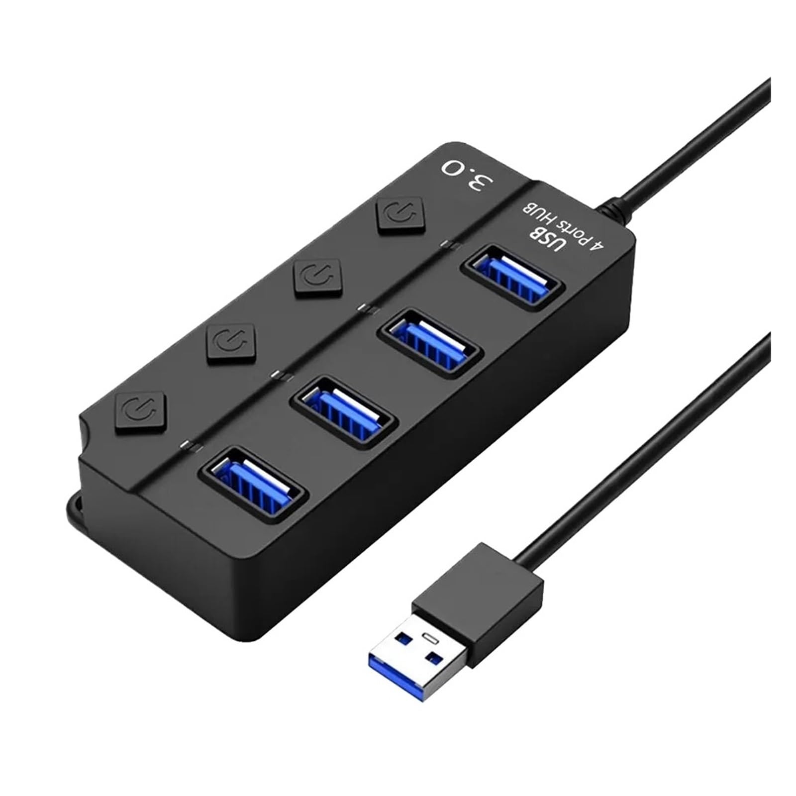 Rozdzielacz USB 3.0 2. Adapter 4 W 1 Wieloportowy Niezależny Przedłużacz Do Wyłącznika Zasilania Kabel 30 Cm Technologia Szybkiego Bezpiecznego ładowania