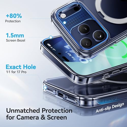 Image of CASEKOO Ultra-Magnetic Stand for iPhone 17 Pro Case Clear, Slim, Clear | [Compatible with MagSafe] [17 FT Military-Grade Protection] Transparent Slim Phone Ring for 17 Pro Phone Cover, 6.3 inch
