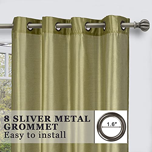 Ruthy's Textile 2 - Piece Semi Sheer Faux Silk Grommet Curtains Window Panels For Home Living Room/Bedroom - 54" By 84" Inch Long - Green #TOP2