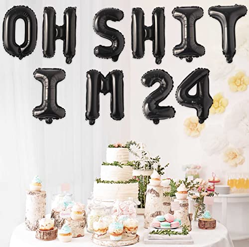 Image of Oh I'm 24! Latex Balloons 16 Inch Black Hallo Twenty Four Cheers to 24 Years Old Theme Decor for Man Woman Happy 24th Birthday Party Photo Studio Prop Flag Decorations Favors Supplies