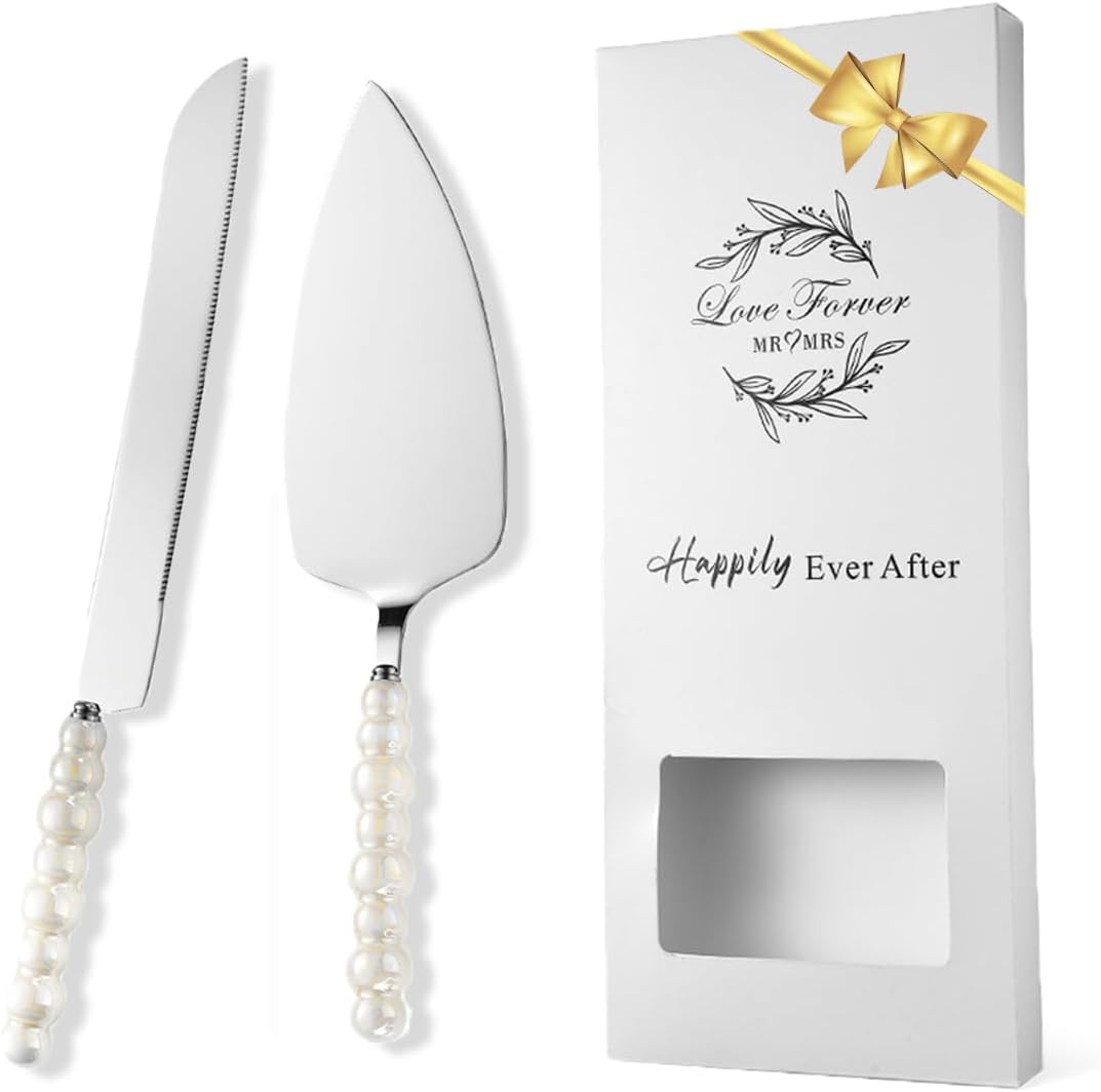 2Pcs Wedding Cake Cutting Set, Wedding Cake Knife and Server Set (Silver)
