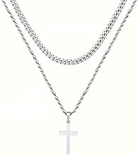 JEYORZY Collar Cruz Hombre Cruz Cadena Acero Inoxidable Plateada, Simple Joyería Regalos Cadena Collar Plata Oro Cadenas para Hombre