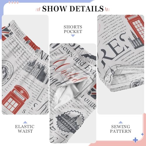 ZZXXB British Newspaper Print Boys Long Pants Soft Trousers Elastic Waist Kids Lounge Bottoms with Pockets S-XL4