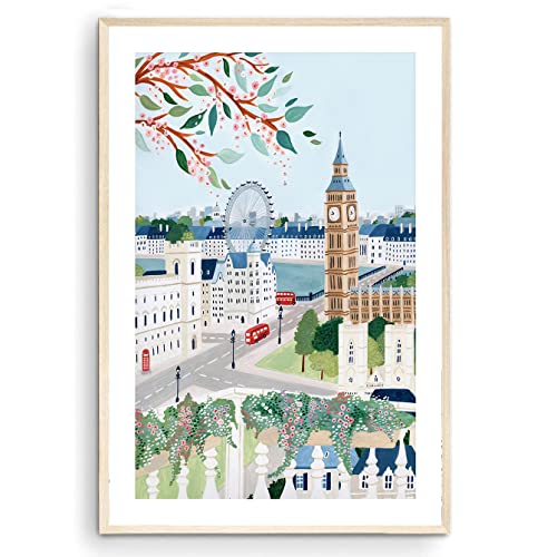 Impression artistique murale, motif : Londres, poster avec l'Angleterre, cadeau de voyage, décoration de maison, cadeau de mariage (sans cadre) (22 x 28 cm)