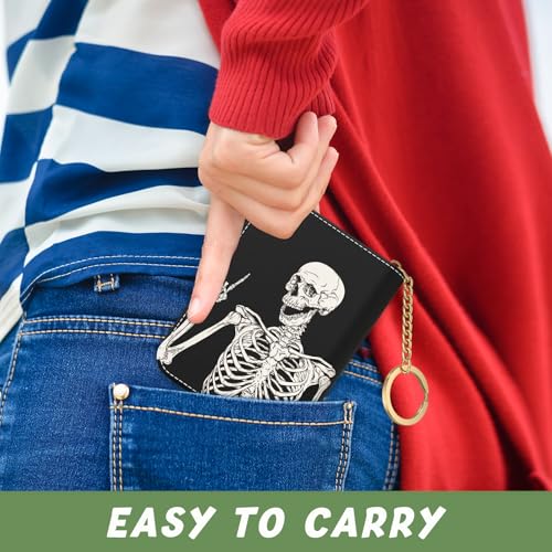 Image of Aiawoxc Credit Card Holder, Small RFID Wallet Slim Leather Card Organizer Case with Zipper and Keychain, Skeleton