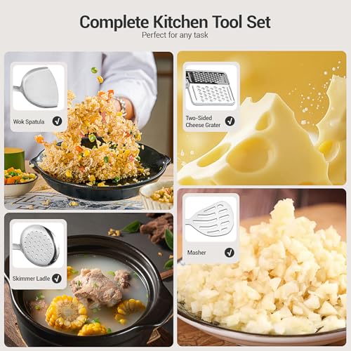 10 PCS Cooking Utensils Set, Stainless Steel Cookware Set With Heat Resistant PP Handle Kitchen Cooking Tools Durable Metal Gadgets Serving Utensils Spoon, Whisk, Ladle - Image 7