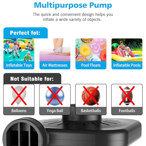 Elektrische Luftpumpe, Luftpumpe für luftmatratzee mit 3 Düsen, 240V AC / 12V DC, Inflate und Deflate Elektrische Pump für Camping im Freien, Luftmatratzenbetten, Boote, aufblasbare Kissen