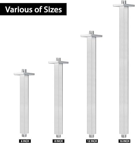 Miniatura 7 de NearMoon Brazo de ducha montado en el techo con brida, conexión universal 12 NPT brazo de ducha cuadrado recto para cabezal de ducha de lluvia fijo,