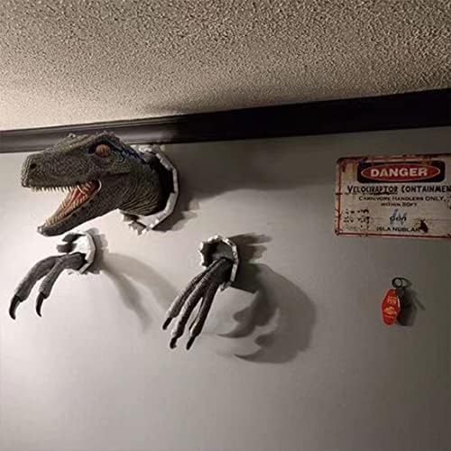 XBHNISDH Wall Art Decoration, Dinosaur Trophy Head Animal Heads Wall Decor, Wall Mounted Bust Large Sculpture (Blue)