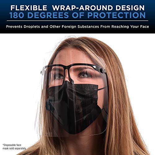 Image of TCP Global Salon World Safety Face Shields with Black Glasses Frames (20 Packs of 25) - Ultra Clear Protective Full Face Shields to Protect Eyes, Nose, Mouth - Anti-Fog PET Plastic, Goggles