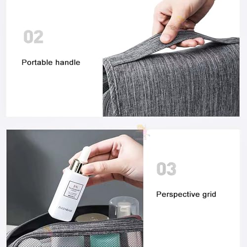 Image of Wishkey Travel Toiletry Pouch for Men & Women Waterproof Hanging Organizer Pouch for Bathroom Accessories, Makeup & Cosmetics Large Capacity Portable Toiletries Kit with Mesh Pockets - Dark Gray