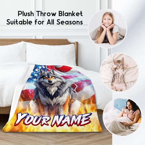 Personalized Boys Blanket - Wolf Blankets for Men - Custom Gifts with Name - Soft Flannel Throw for Couch, Bed - 4 Sizes