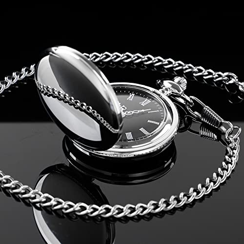 Image of Smooth Pocket Watch Alloy Steel Quartz Roman /Arabic Numerals with 37cm Chain for Father's Day Xmas Best Gifts