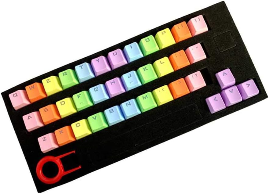 37 Keys PBT Key caps Colorful Gaming Backlit Keycaps Set with Key Cap Remover for Standard Mechanical Gaming Keyboard with Key Puller Rainbow Gradient Color