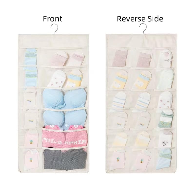 Hanging Wardrobe Organiser with 30 Mesh Pockets, Bra Organiser, Hanging Underwear Organiser, Storage Wardrobe for Socks Scarves, Ties - Image 4
