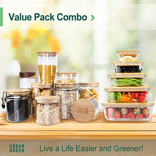 Glass Containers Bamboo Lids, Urban Green, Meal Prep Containers, Glass Food Storage Containers, 2 Compartments, Pantry And Kitchen Organizer, Lunch Bento Box, Microwave-Freezer-Oven Safe, Set Of 3, #TOP7