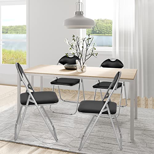 Image of Giantex 6-Pack Folding Chairs Set - Waiting Room Chairs with Padded Seats and Carrying Handle for Desks Home Office Steel Guest Reception Party Poker Stackable Conference Chairs Pack of 6
