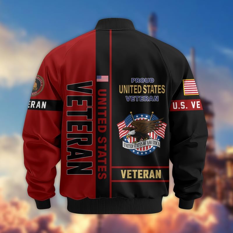 Veteran Bomber Jacket - Proud Men Military Jacket, Waterproof Coat, Veterans Day Gifts, Father's Day Gift