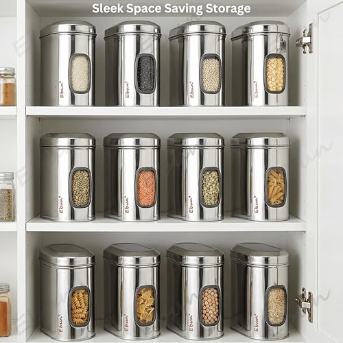 Image of Ebun Stainless Steel See Through Containers | Stainless Steel Container with Lid | Capsule Shape Steel Kitchen Containers Set | Steel Airtight Container | 1 Kgs Capacity Approx | Pack of 3