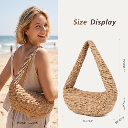 Bolso tejido de paja para mujer, estilo hobo miniatura 3