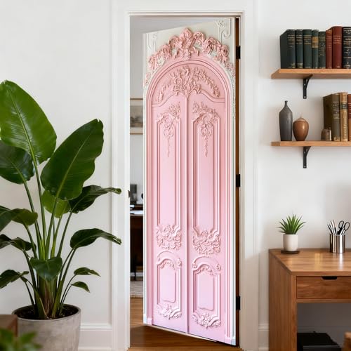 Image of Nuxovilar Pink Floral Door Stickers Peel Stick PVC 30.3x78.7 Inches | Door Stickers Wall Decals Peel Stick Cover Vinyl Art Poster Home Bedroom Living Room (Pink Floral)