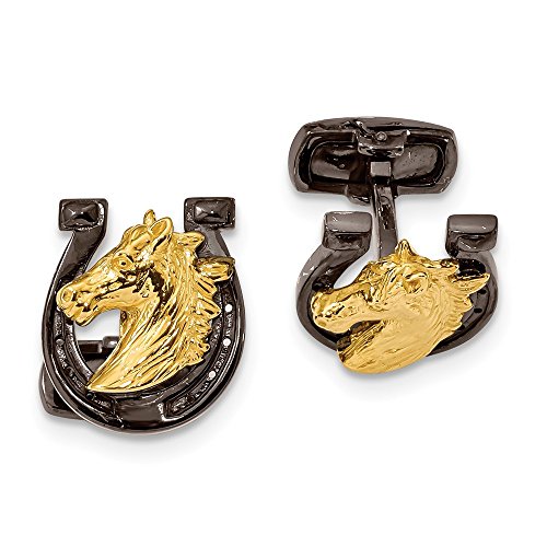 925 Sterling Silver Ruthenium/Rhodium & Gold-plated Horseshoe Cuff Links