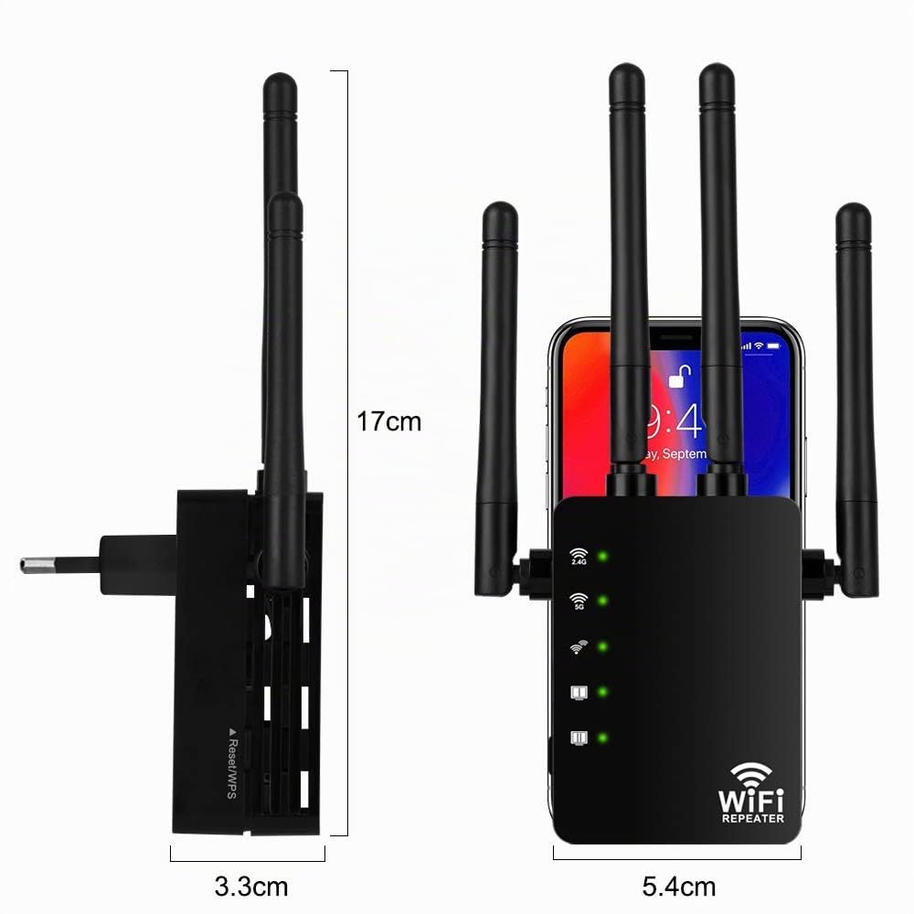 Aigital 1200Mbps Ripetitore WiFi Potente, Amplificatore WiFi Extender 5GHz Dual Band con 2 Porta LAN, Compatibile con Modem Fibra e ADSL