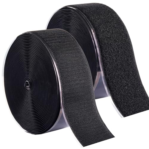 Image of ECOHomes (26 FT x 2 Inch) Strips with Adhesive for Fabric, Black | No Sew, Stick On for Fabric, Sticky Back for Clothes, Curtains, Heavy Duty, Double Sided Hook and Loop Hem Tape Fasteners