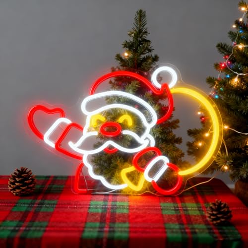 Image of 20-40 Inches Custom Santa Claus Neon Sign, Personalized Christmas Window Lights Neon Christmas Decorations for Window Bedroom Bar Coffee Shop Indoor Business