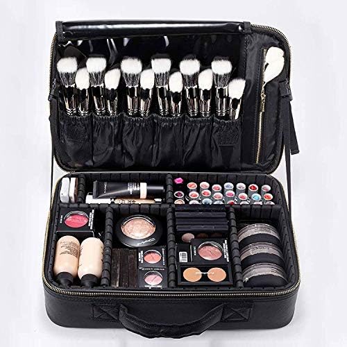 ROWNYEON Snake Print Makeup Travel Case Portable Makeup Bag Organizer Cosmetic Makeup Train Case Storage Bag with Adjustable Dividers Cosmetic Bag for Women,Girls Snake Embossed Pink PU Leather