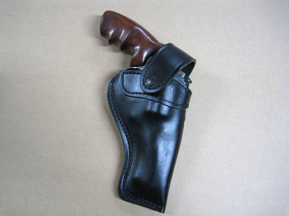 Azula Custom Leather Strong Side Outdoor Gun Belt Holster for Smith & Wesson S&W N Frame 6" Revolver Model 29, 629, 610, 627, 25, 27 - Black Right Hand
