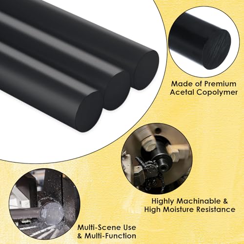 Image of 8 PCS Black Plastic Rods 3 /4 Inch Round Acetal Copolymer Rods 3 /4 Inch Diameter and 12 Inch Length (POM-C) Round Plastic Rods 3 /4 Black Acetal Copolymer Rods Perfect for Non-Marring Fixtures