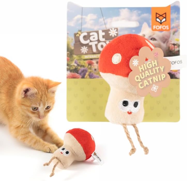 BarkButler x Fofos Mushroom Cat Toy - Premium US Grade Catnip for Cats and Kittens, Textured Toys for Cats, Interactive Cat Accessories with Soft Fabrics & Yarns - Perfect as Kitten Toys, Cat Toys